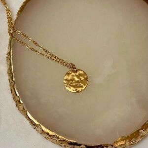 Dainty Hammered COIN‎ Necklace | GOLD Stainless Steel Mini Pendant